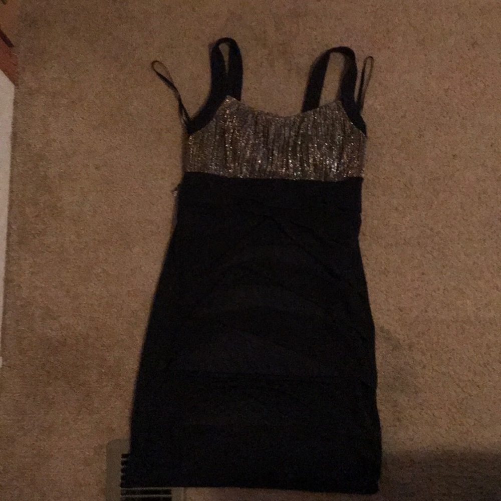 A black a gold dress